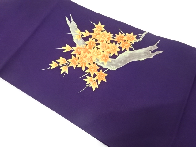 JAPANESE NAGOYA OBI / SHIOZE / HAND PAINTED / MAPLE LEAVES